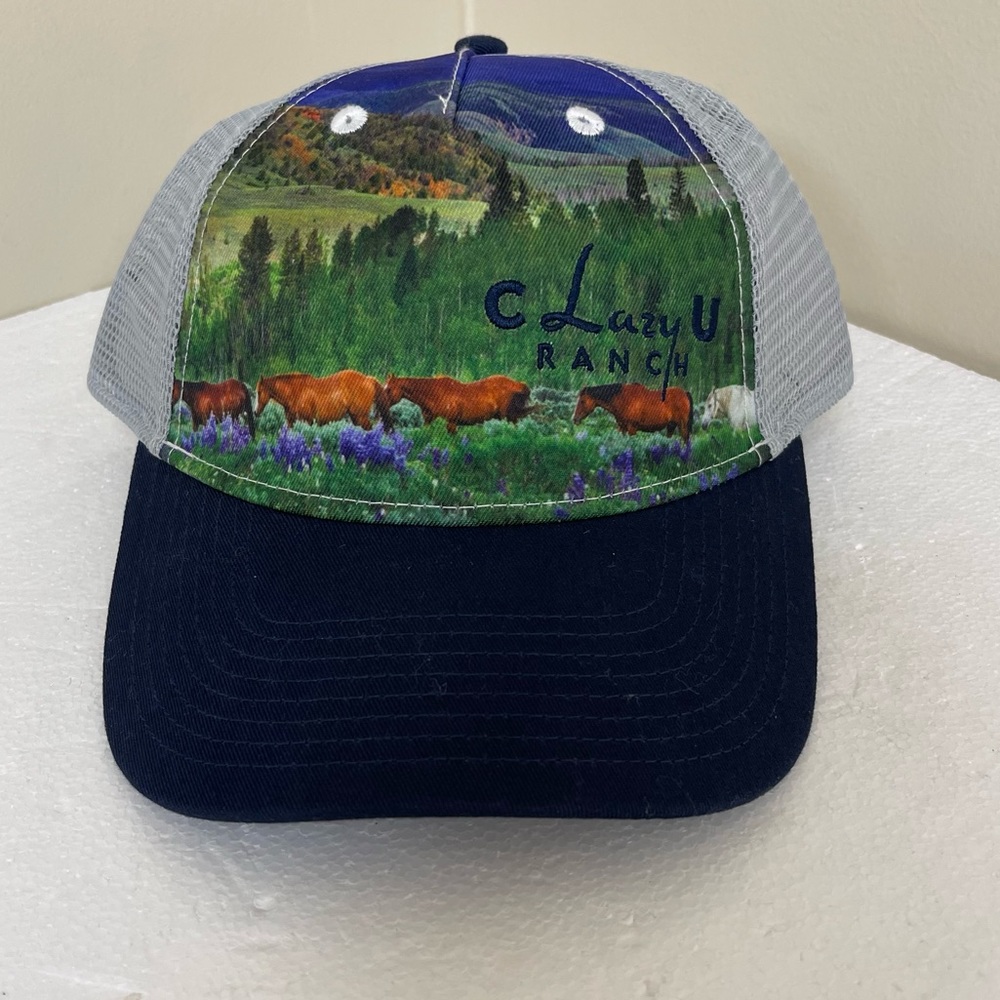 C Lazy U Ranch Colorado Landscape Adjustable Mesh Trucker Hat